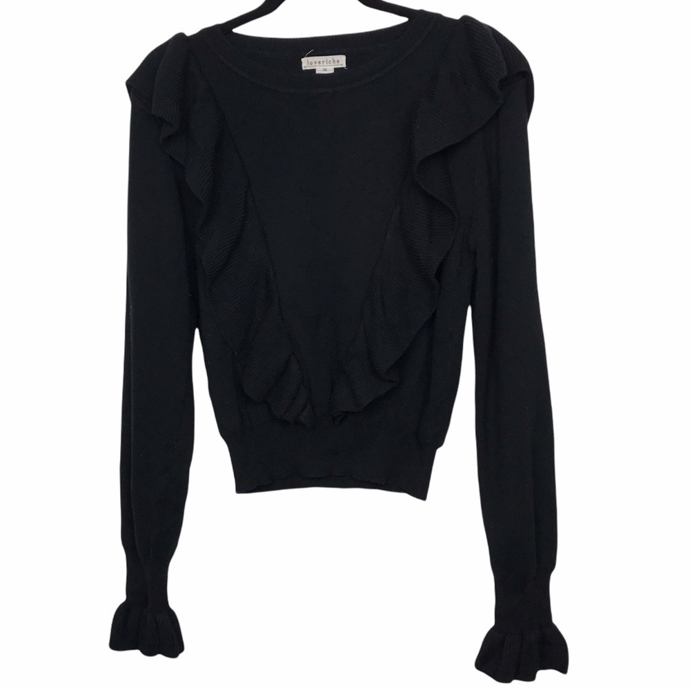 LoveRiche Black Ruffle Sweater Love Riche - Picture 1 of 9